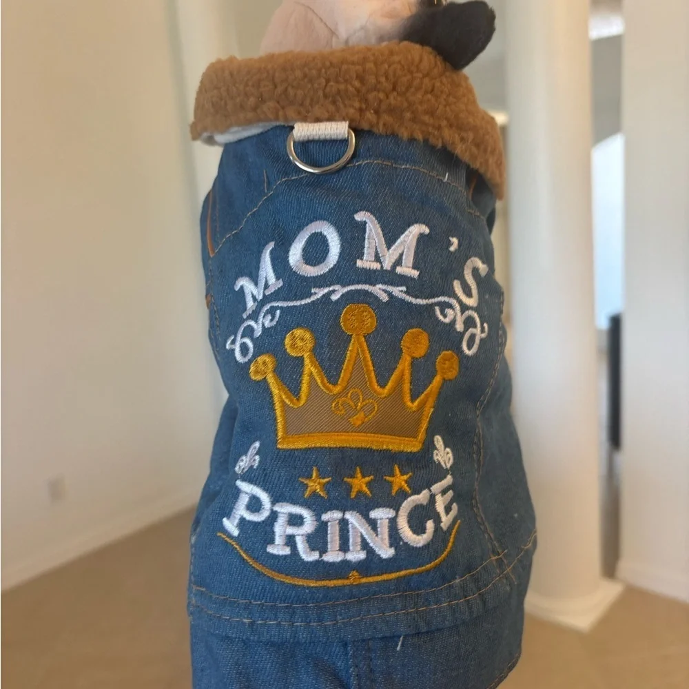 Cozy Denim Dog Jacket with Brown Fleece Lining For Your Very Precious Furry Legs
